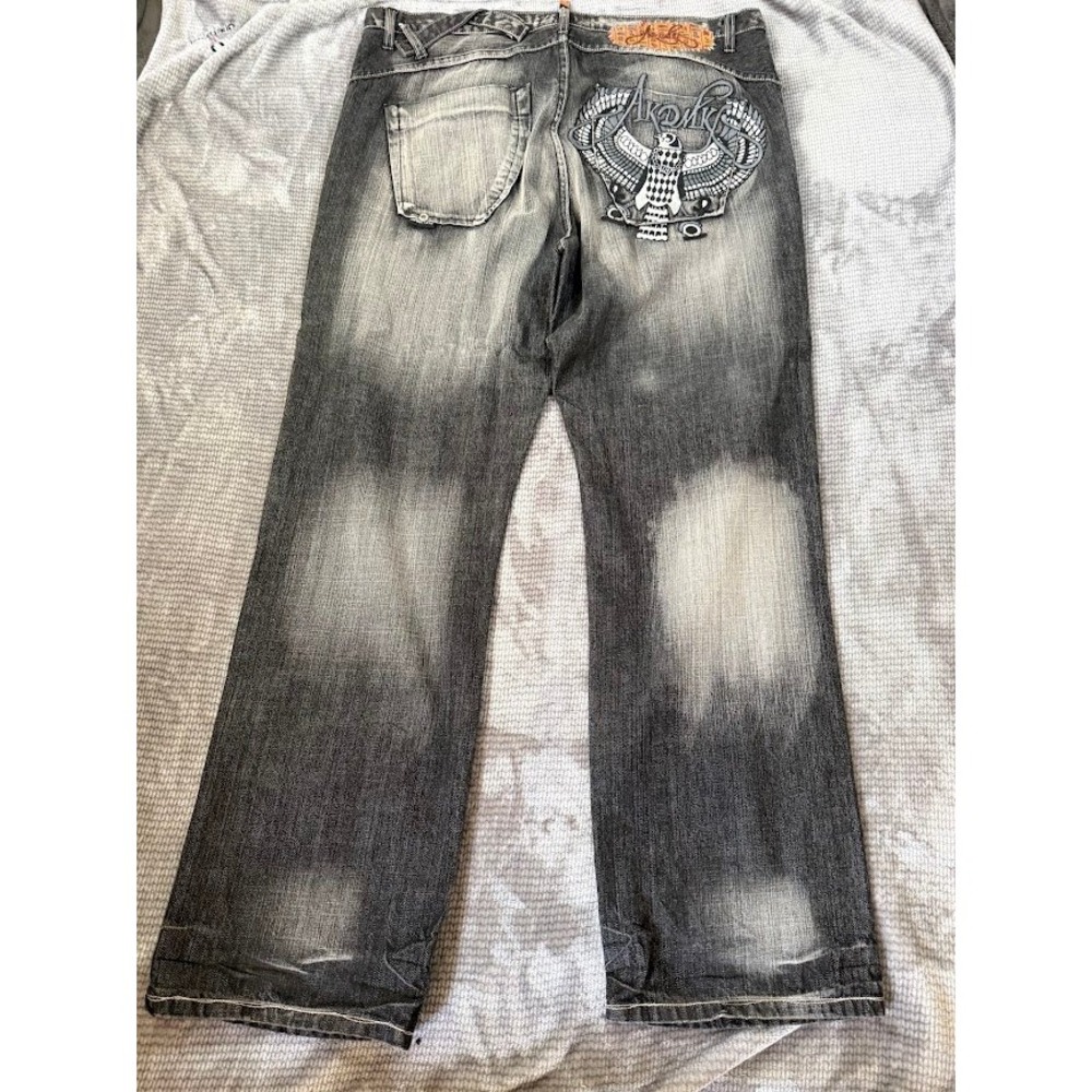 Akademiks Mens Baggy Jeans 40X34 Black Faded Y2K Embroidered Falcon A41P73